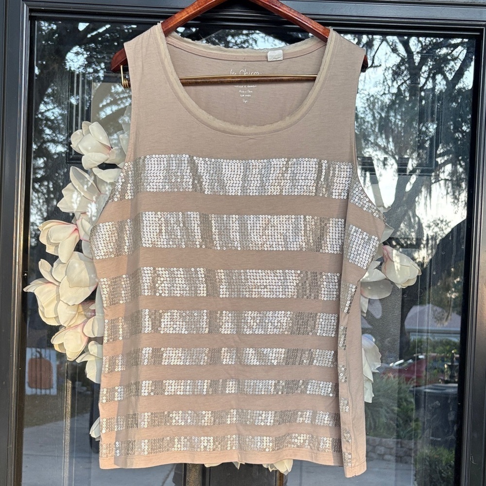 Chico’s Sequin Embellished Tan Sleeveless Top